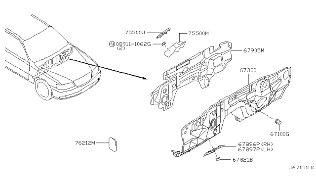 2001 Infiniti Q45 Dash Panel & Fitting Diagram