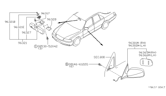 1999 Infiniti Q45 Mirror Assembly-Door,RH Diagram for K6301-6P101