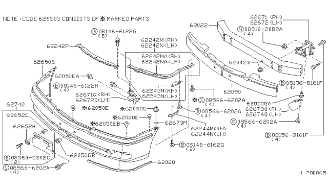 2001 Infiniti Q45 Stay-Front Bumper,RH Diagram for 62210-6P100