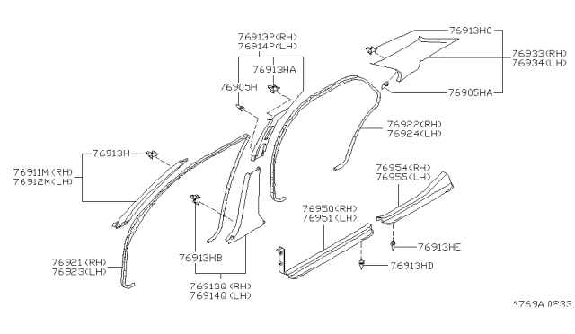 1998 Infiniti Q45 Finisher-Rear Pillar,RH Diagram for 76934-6P004