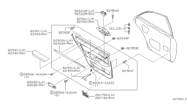 2001 Infiniti Q45 Rear Door Trimming Diagram