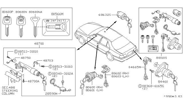 2000 Infiniti Q45 Switch Assy-Trunk Lid Cylinder Diagram for 84665-6P100