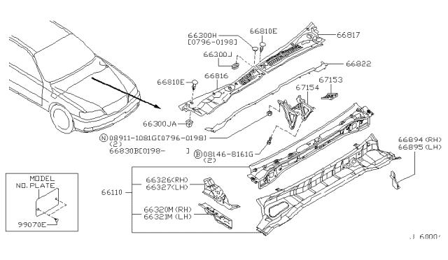 1998 Infiniti Q45 Bracket-Steering Post,Outer Diagram for 67150-7P100