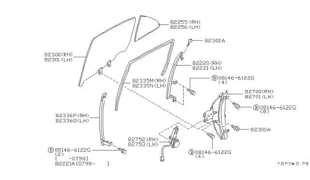 1998 Infiniti Q45 Glass Run-Rear Door Window RH Diagram for 82330-6P003