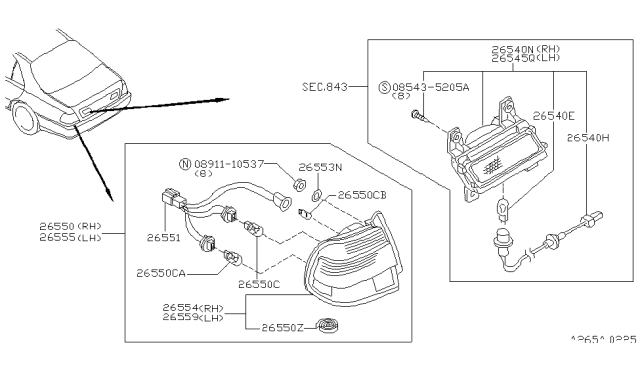 1998 Infiniti Q45 Lamp Assembly-Back Up, LH Diagram for 26545-3H000