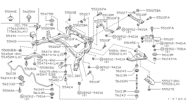 1998 Infiniti Q45 STOPPER-Differential Mount,Upper Diagram for 55474-70T00