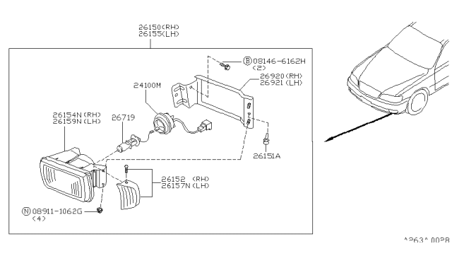 2000 Infiniti Q45 Rim-Fog Lamp,LH Diagram for 26157-6P100