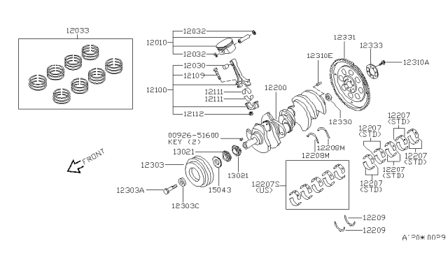 2000 Infiniti Q45 Ring Set Piston Diagram for 12035-60U10