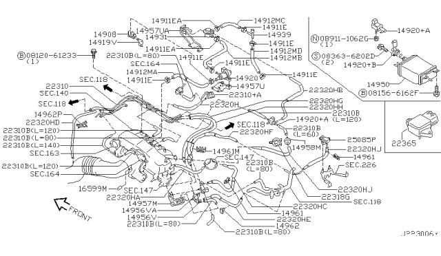 1999 Infiniti Q45 Gallery Assy-Vacuum Diagram for 22310-6P615