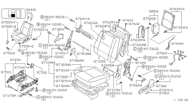 2000 Infiniti Q45 Trim Assembly-Front Seat Back Diagram for 87670-3H672