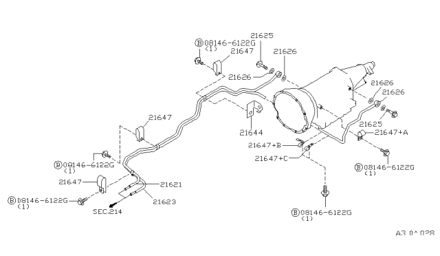 2000 Infiniti Q45 Bracket-Tube Clamp Diagram for 21644-6P000