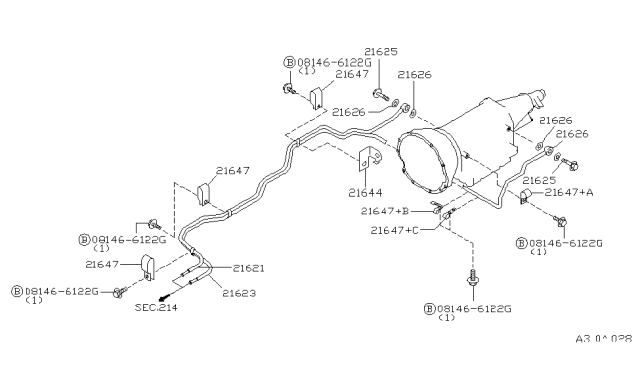 2000 Infiniti Q45 Tube Assy-Oil Cooler Diagram for 21623-6P100