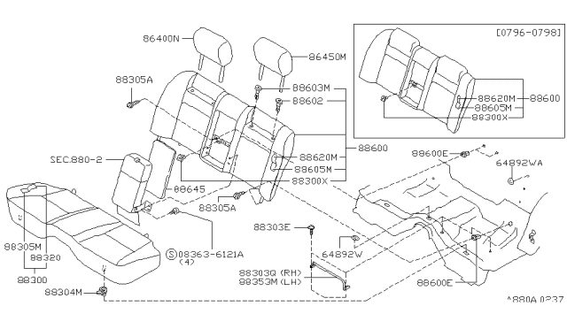 1999 Infiniti Q45 Trim Assembly-Rear Seat Back Diagram for 88620-6P604