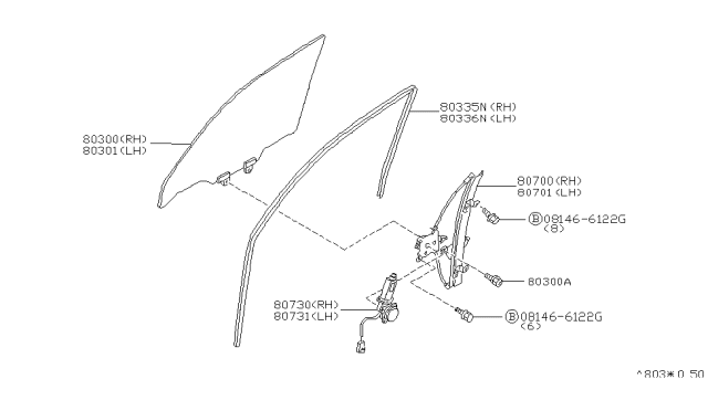 1997 Infiniti Q45 Door Window Regulator Assembly, Left Diagram for 80721-6P015