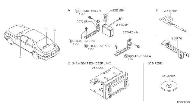 2001 Infiniti Q45 Antenna Assy-Gps Diagram for 25975-3H700