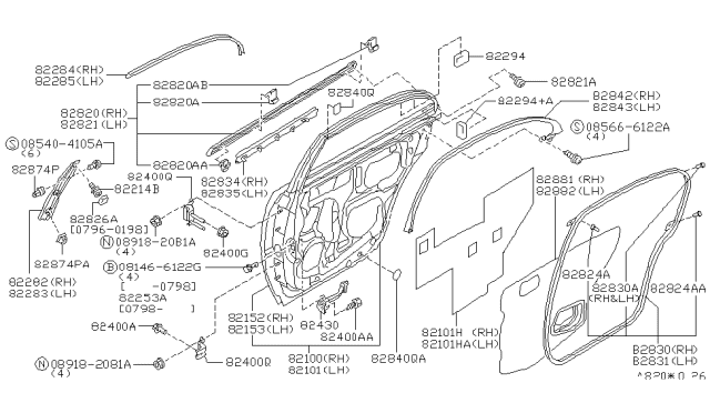 1999 Infiniti Q45 Cover-Rear Door SASH RH Diagram for 82274-6P004
