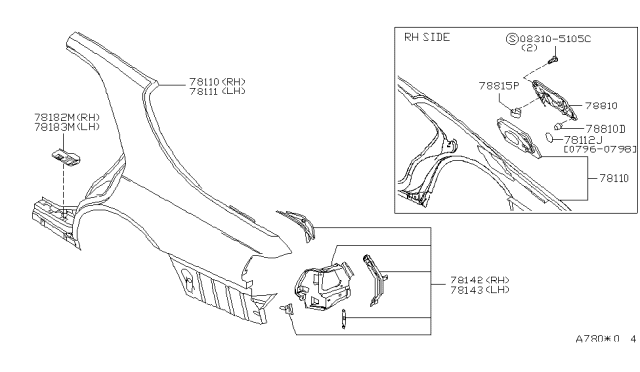 2000 Infiniti Q45 Rear Fender & Fitting Diagram 1