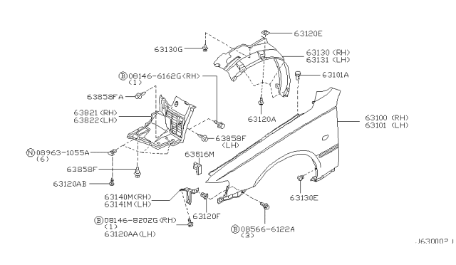 1999 Infiniti Q45 Front Fender & Fitting Diagram 2