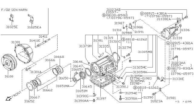 1997 Infiniti Q45 RETAINER Assembly Diagram for 31656-51X02