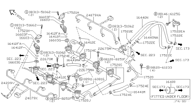 1998 Infiniti Q45 Fuel Pressure Regulator Assembly Diagram for 22670-2J200