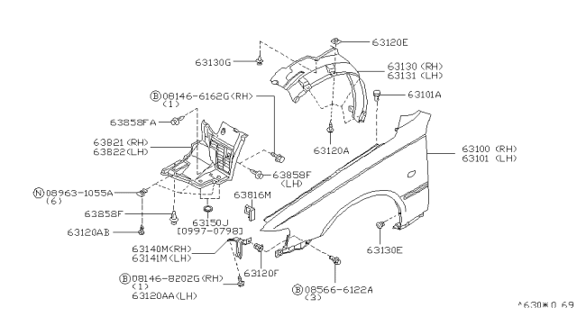 1997 Infiniti Q45 Front Fender & Fitting Diagram