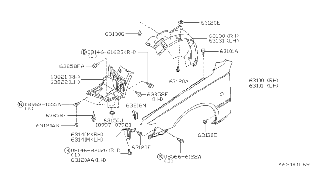 1999 Infiniti Q45 Front Fender & Fitting Diagram 1