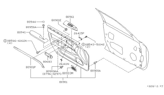 2000 Infiniti Q45 Front Door Trimming Diagram 1