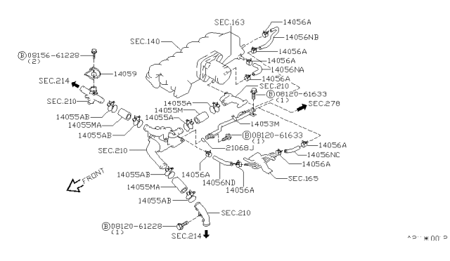 1999 Infiniti Q45 Hose-Water Diagram for 14055-6P000