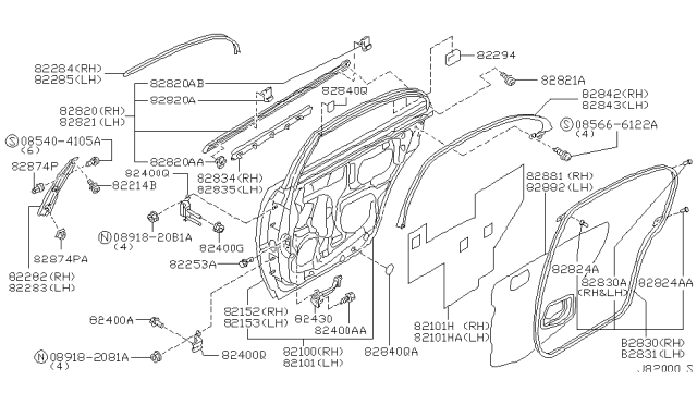 2000 Infiniti Q45 Rear Door Panel & Fitting Diagram 2