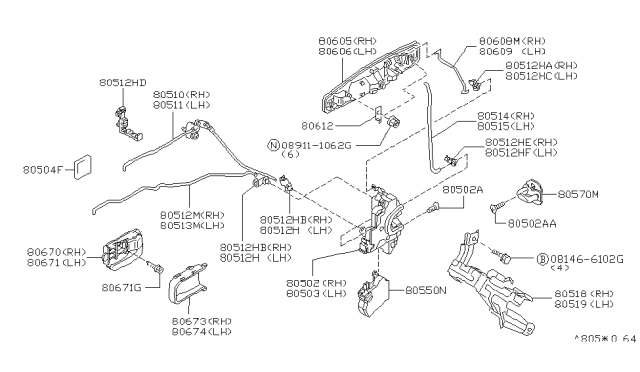 1999 Infiniti Q45 Handle Assembly Front Door Outside, RH Diagram for 80606-3H102