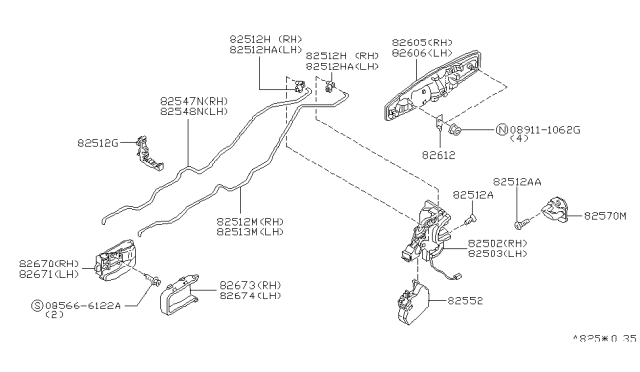 1999 Infiniti Q45 Handle Assembly-Rear Door Outside,LH Diagram for 82607-3H300