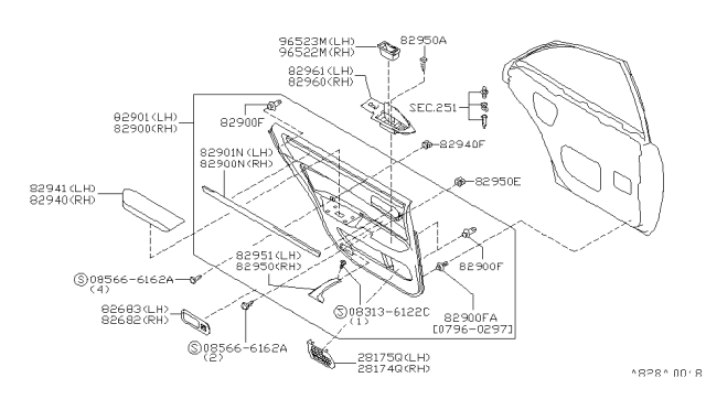 1997 Infiniti Q45 Rear Door Trimming Diagram