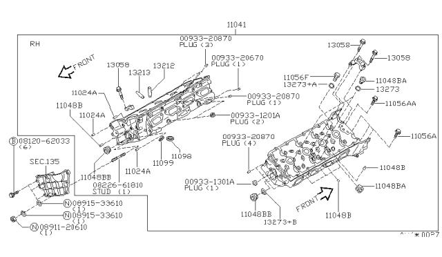 1997 Infiniti Q45 Head Assy-Cylinder Diagram for 11040-6P120