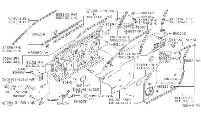 1998 Infiniti Q45 Glass Run-Front Door Lower SASH,Rear Diagram for 80386-6P000