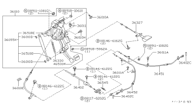1997 Infiniti Q45 Cable Assy-Release Diagram for 36327-6P104
