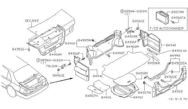 2001 Infiniti Q45 Carpet-Trunk Floor Diagram for 84902-6P002