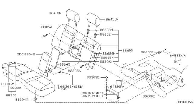 2001 Infiniti Q45 Bracket Assy-Cushion,Rear Seat LH Diagram for 88353-4P000