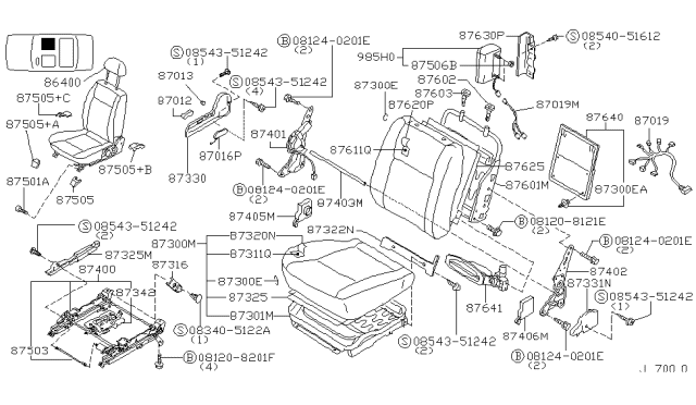 2001 Infiniti Q45 EVICE-RECLINING, Seat Inside Diagram for 87402-3H040