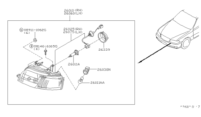 2000 Infiniti Q45 Cap-Head Lamp Diagram for 26031-6P000