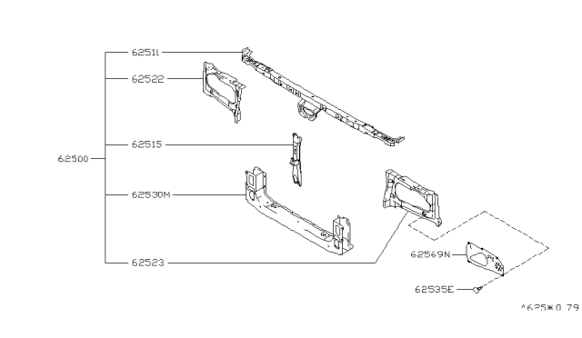 1998 Infiniti Q45 Front Apron & Radiator Core Support Diagram