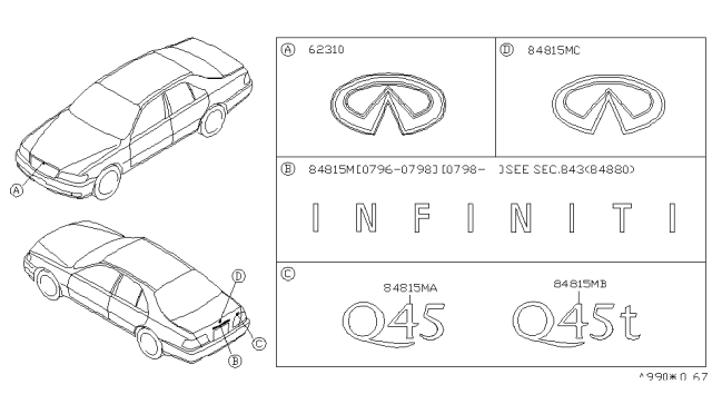 1998 Infiniti Q45 Trunk Lid Emblem Diagram for 84895-6P100