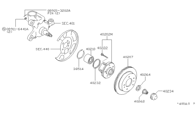2001 Infiniti Q45 Front Wheel Bearing Assembly Diagram for 40210-0P006