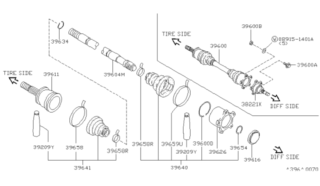 1997 Infiniti Q45 Shaft-Rear Drive,RH Diagram for 39704-30P00