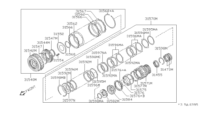 1997 Infiniti Q45 Piston Assy-High Clutch Diagram for 31544-51X01