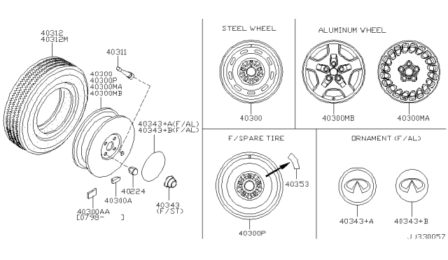 1999 Infiniti Q45 Wheel Rim Diagram for 40300-6P025