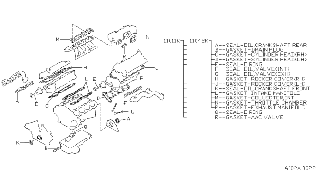 1998 Infiniti Q45 Engine Gasket Kit Diagram