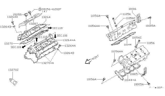 2000 Infiniti Q45 Gasket-Cylinder Head Diagram for 11044-6P007