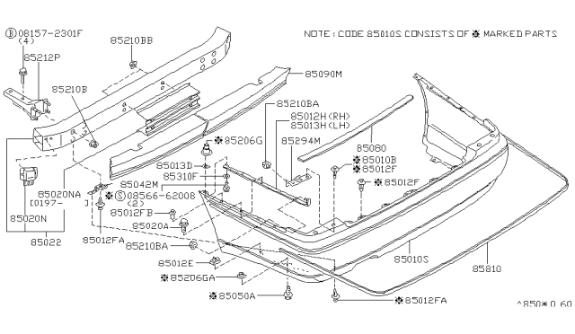 1997 Infiniti Q45 RETAINER-Rear Bumper Side,R Diagram for 85294-6P000