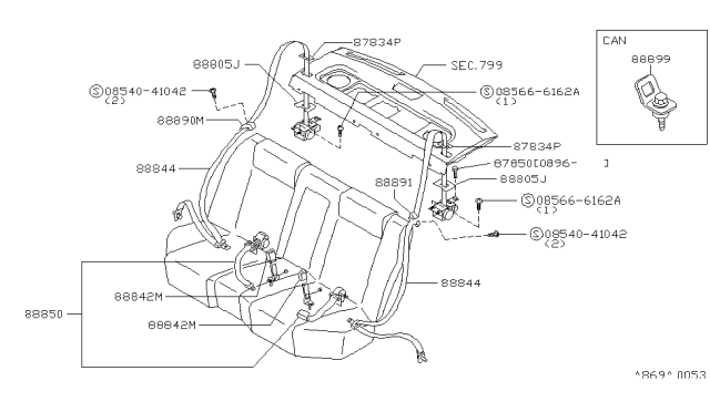 1997 Infiniti Q45 Belt Assembly-Rear Seat Tongue Diagram for 88844-6P073