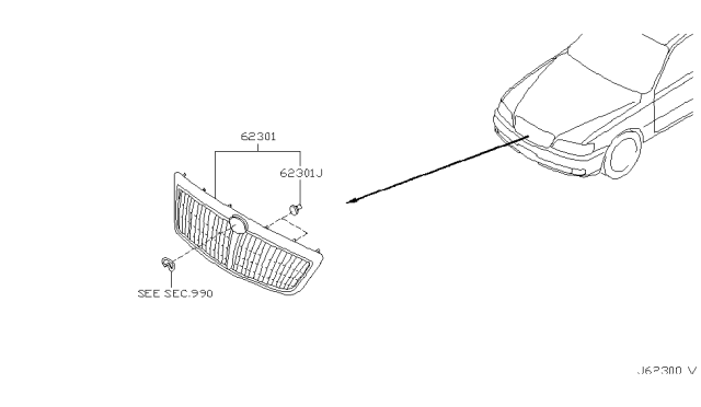 2000 Infiniti Q45 Front Grille Assembly Diagram for F2310-3H600